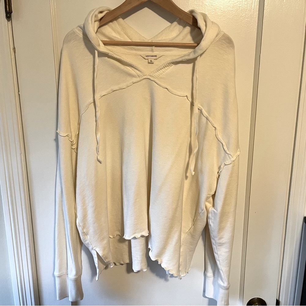 Lucky Brand Off-White Hooded Pullover Sweatshirt